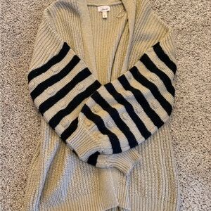 Stylish Willow Tree Striped Beige and Black Cardigan
